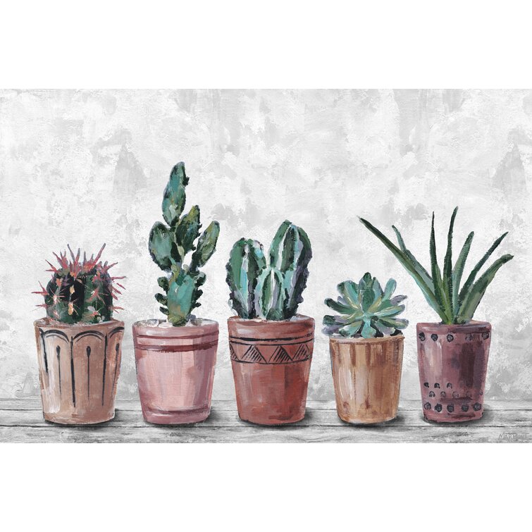 Succulents In Terracotta Pots On Canvas Painting